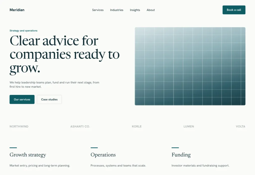 Example page from the Meridian theme, preview 1