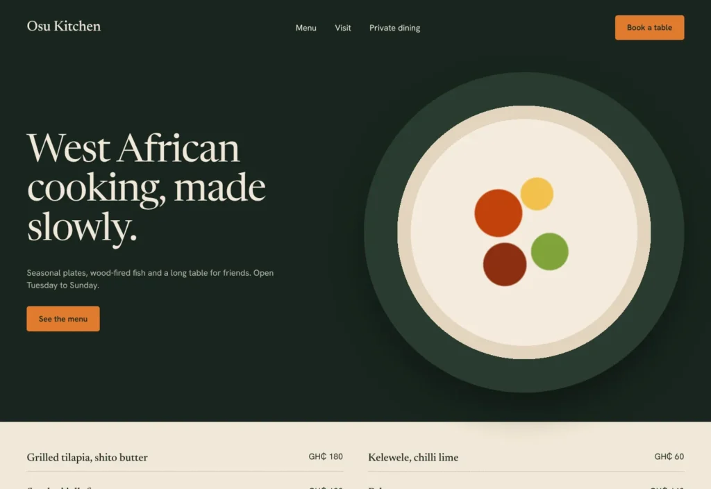 Example page from the Osu Kitchen theme, preview 1